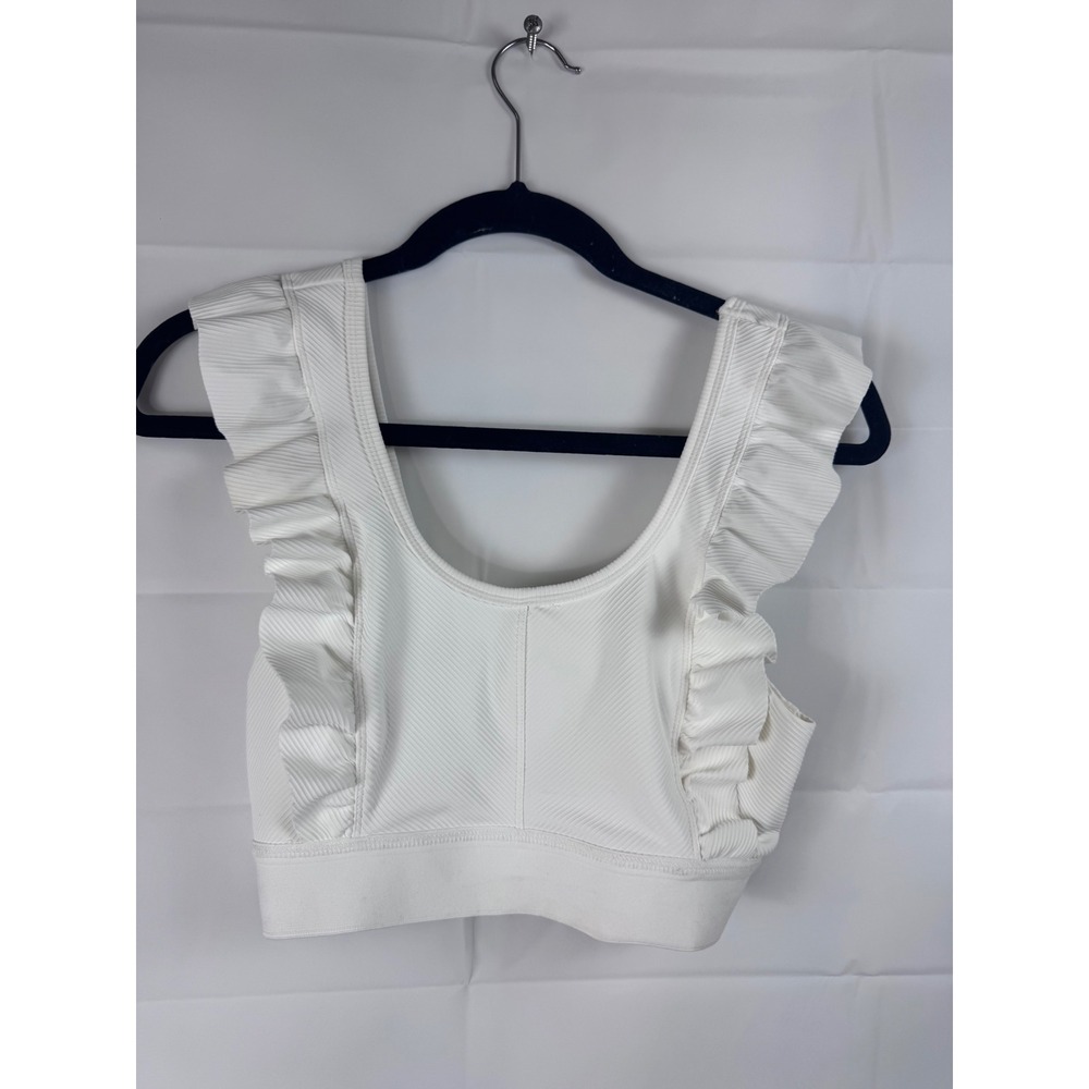 TCEC White Ribbed Ruffle Shoulder Crop Top CT8335 Size Medium - Picture 1 of 7